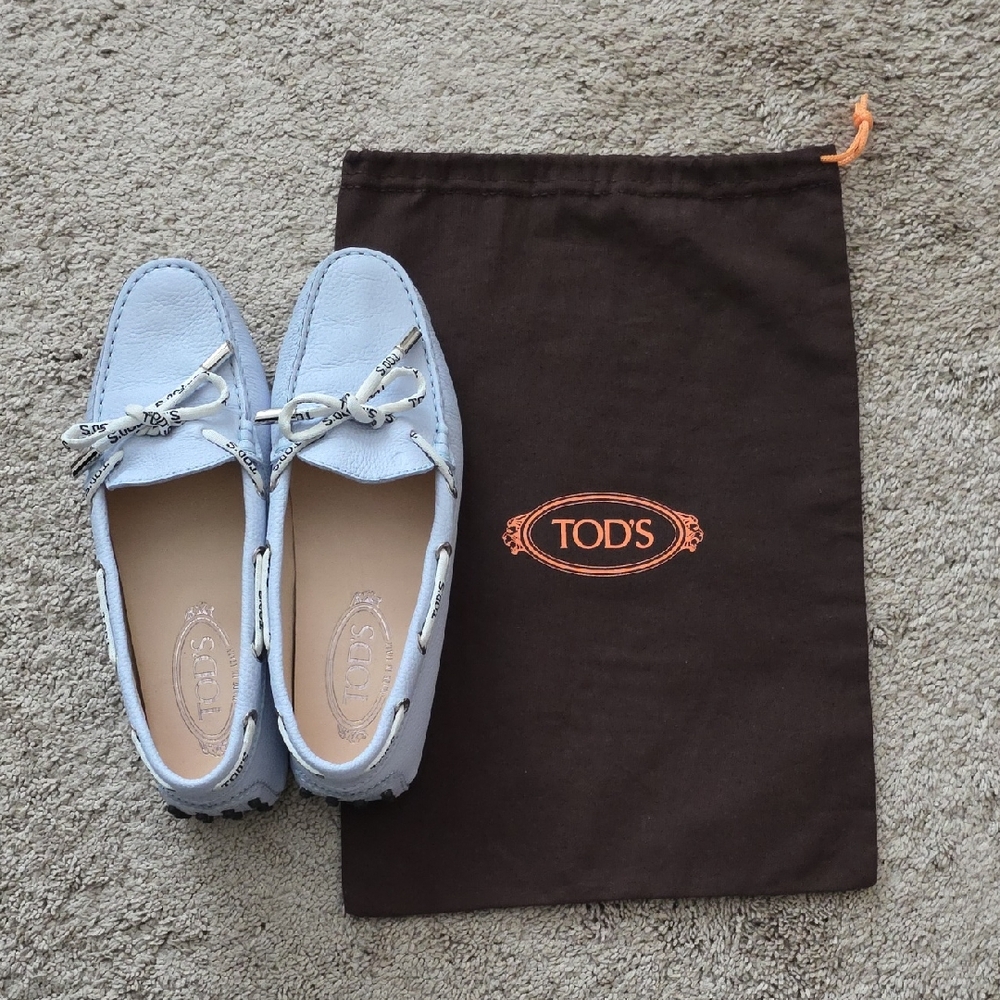 Tod's Sky Blue Leather Loafers